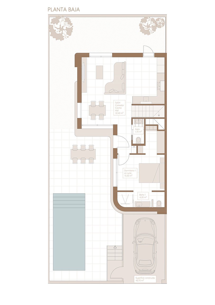 Villas jumelées avec 3 chambres, 2 salles de bains, WC invités, terrasse sur le toit, place de parking et piscine privée en option