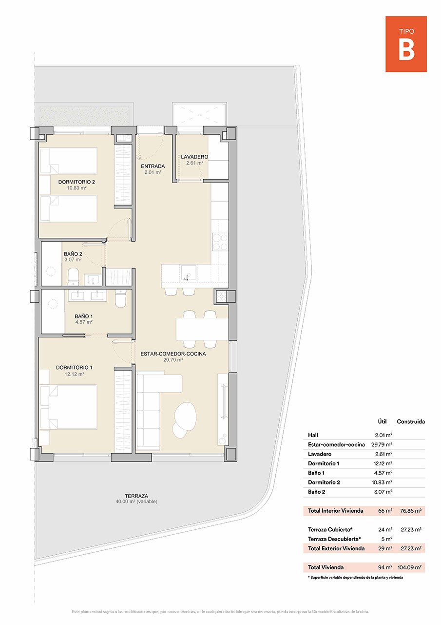 Appartements avec 2 chambres, 2 salles de bains, climatisation, place de parking souterrain et piscine commune