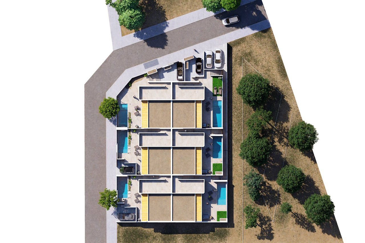 Maisons mitoyennes avec 3 chambres, 2 salles de bains, piscine privée et parking privée