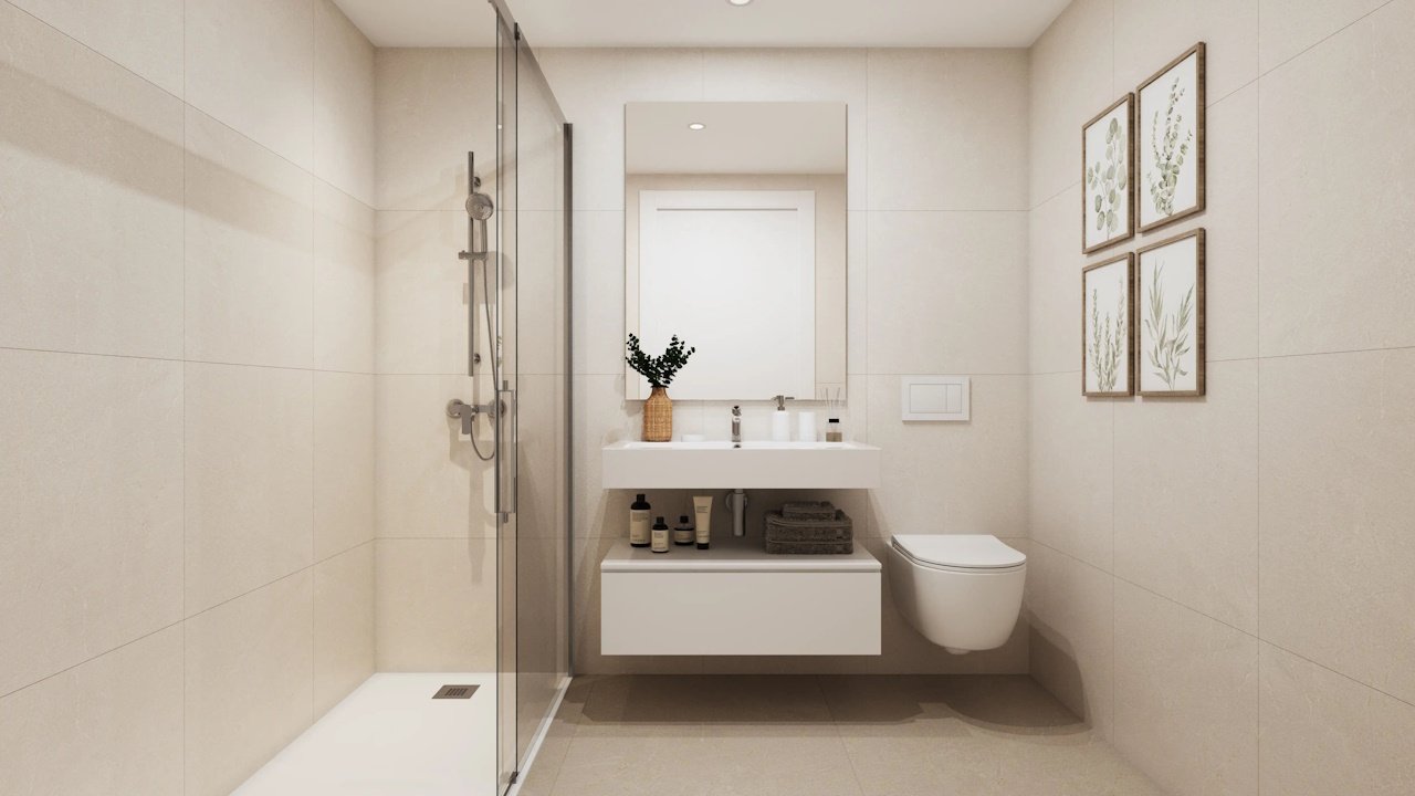 Appartements avec 1 chambre, 1 salle de bain, climatisation, chauffage au sol dans la salle de bain et piscine commune à seulement 500 m de la plage