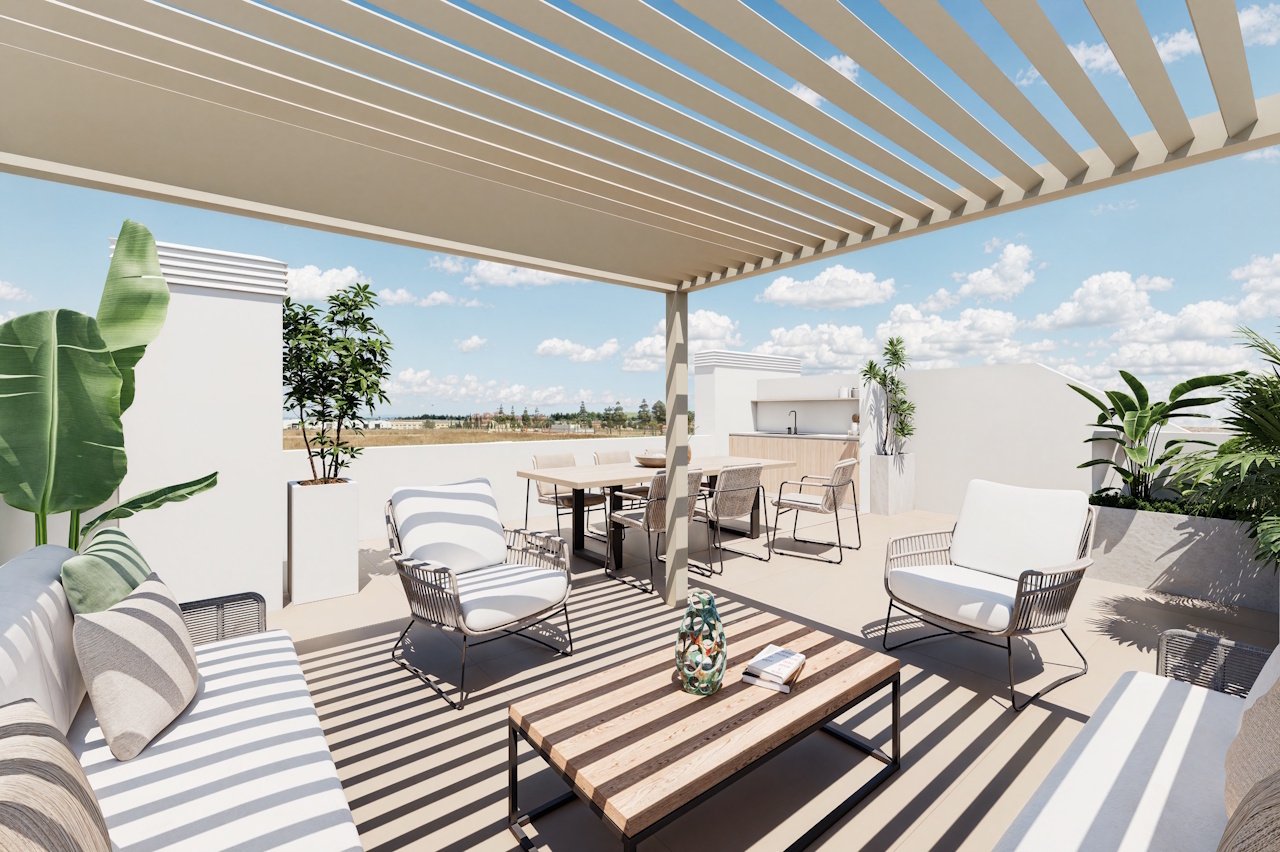 Penthouses avec 3 chambres, 2 salles de bains, terrasse sur le toit, un parking privé et une piscine commune à proximité du Serena Golf