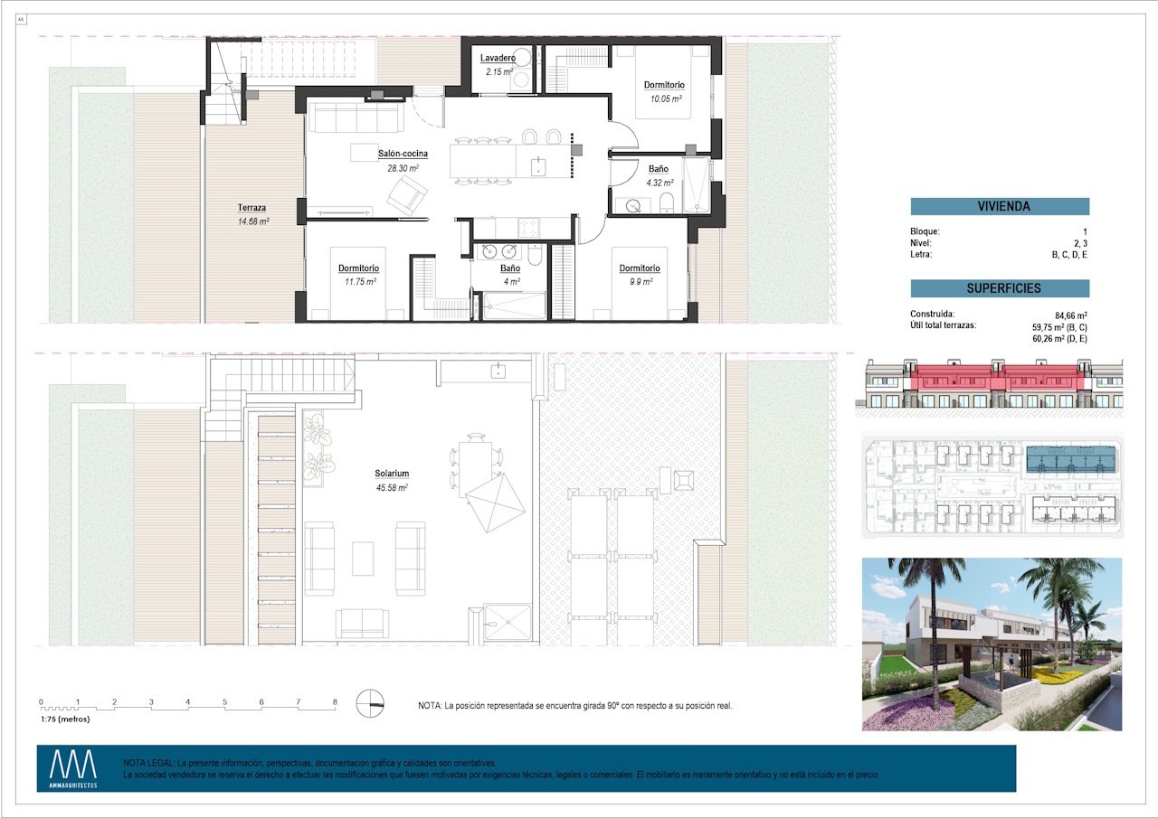 Penthouses avec 3 chambres, 2 salles de bains, terrasse sur le toit, un parking privé et une piscine commune à proximité du Serena Golf