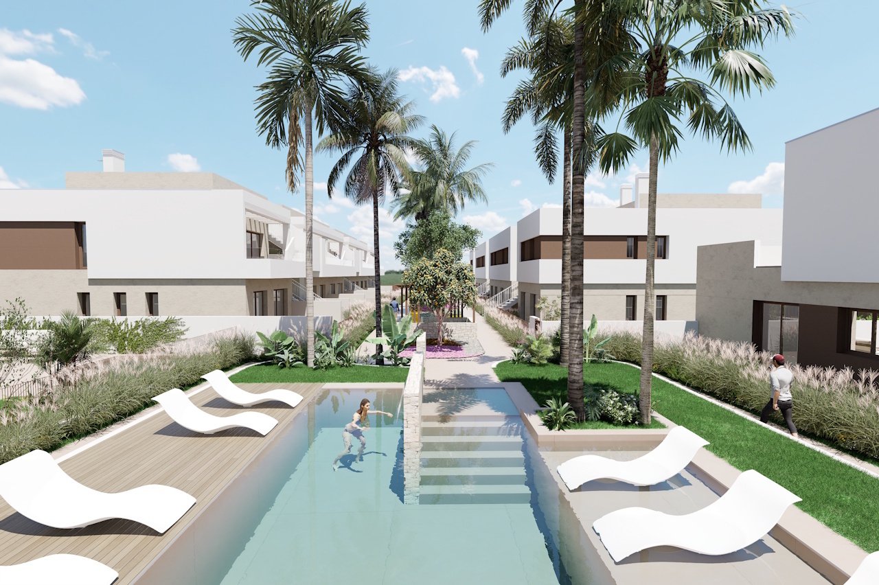 Villas avec 3 chambres, 2 salles de bains, WC séparé, un parking privé et une piscine commune à proximité du Serena Golf