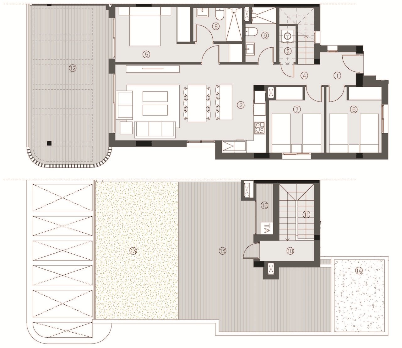 Penthouses avec 3 chambres, préinstallation de climatisation et piscine communautaire