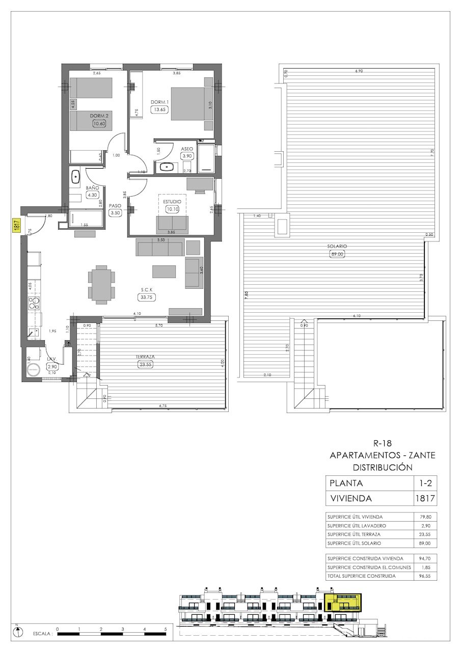 Appartements au dernier étage de 3 chambres à coucher, 2 salles de bain, air conditionné et piscine commune dans le La Finca Golf Resort