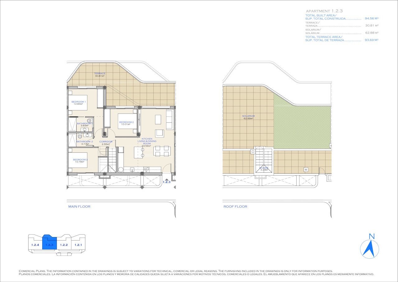 Penthouses de 3 chambres et 2 salles de bains avec terrasse sur le toit, parking privé et piscine commune dans le complexe La Serena Golf