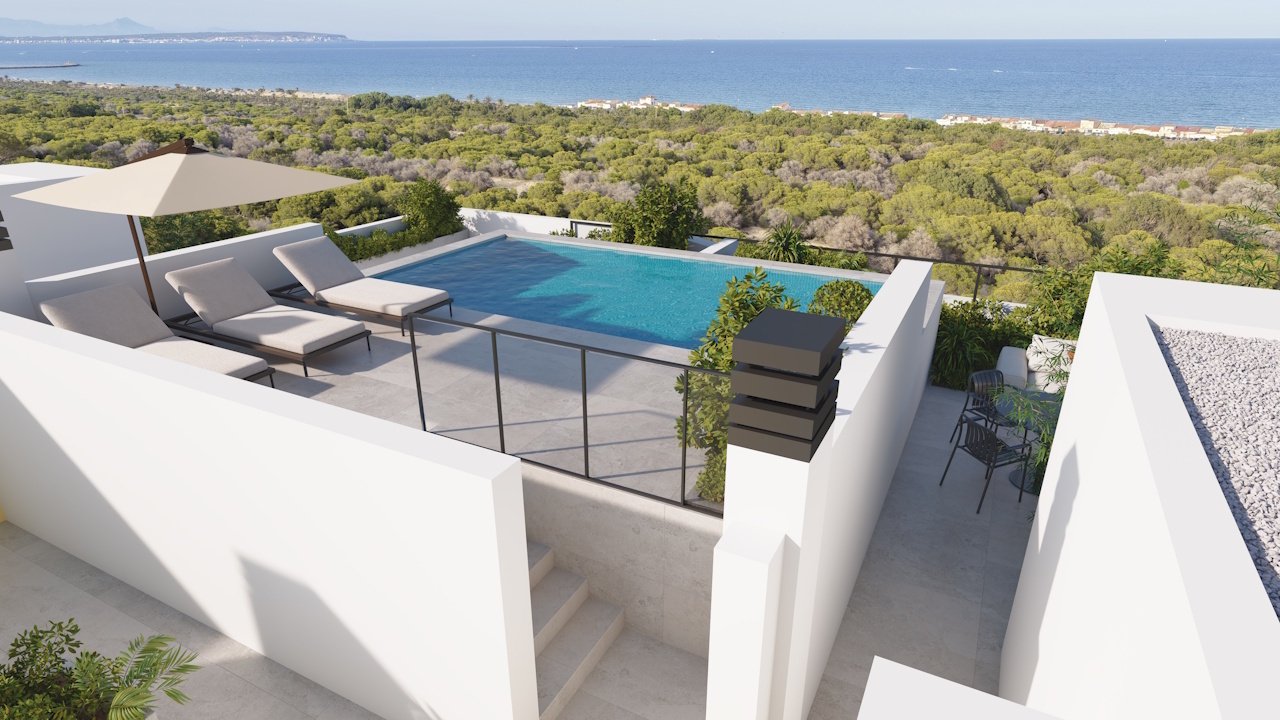 Appartements modernes comprenant 3 chambres, 2 salles de bains et une piscine commune, à seulement 800 m d'une magnifique plage de sable