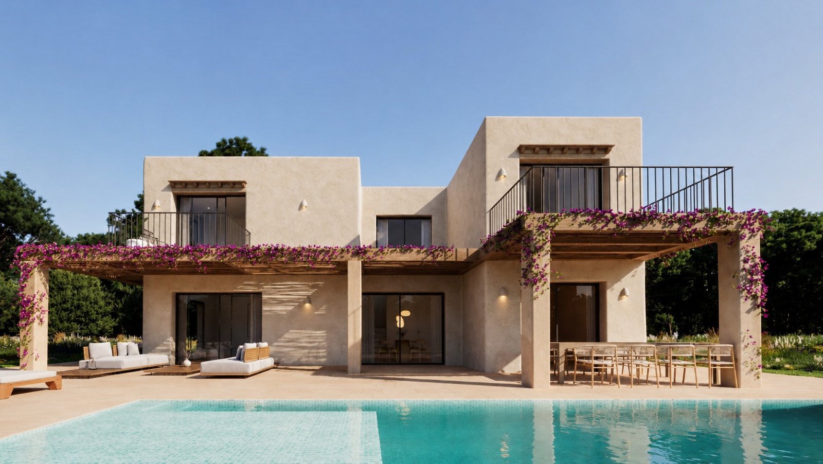 Élégante villa au design contemporain comprenant 4 chambres, 3 salles de bains, un abri pour voiture et une piscine privée