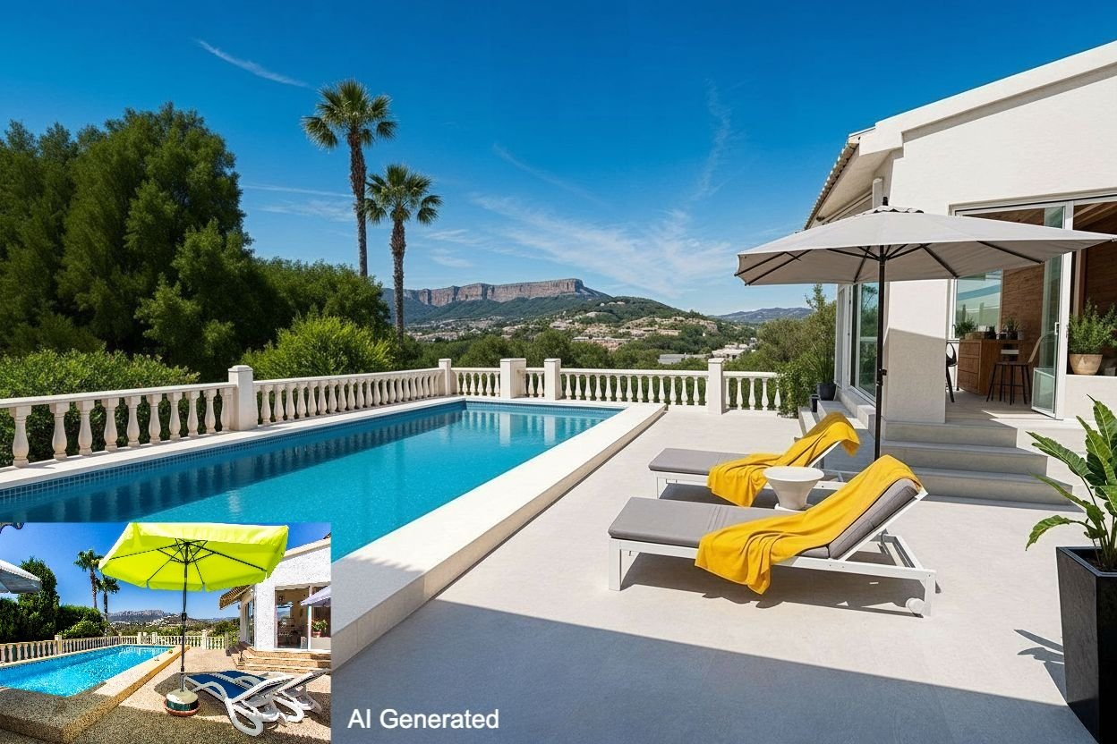 Villa avec un appartement pour invités, piscine à eau salée, panneaux solaires, vue sur la Bernia et emplacement calme près de la plage