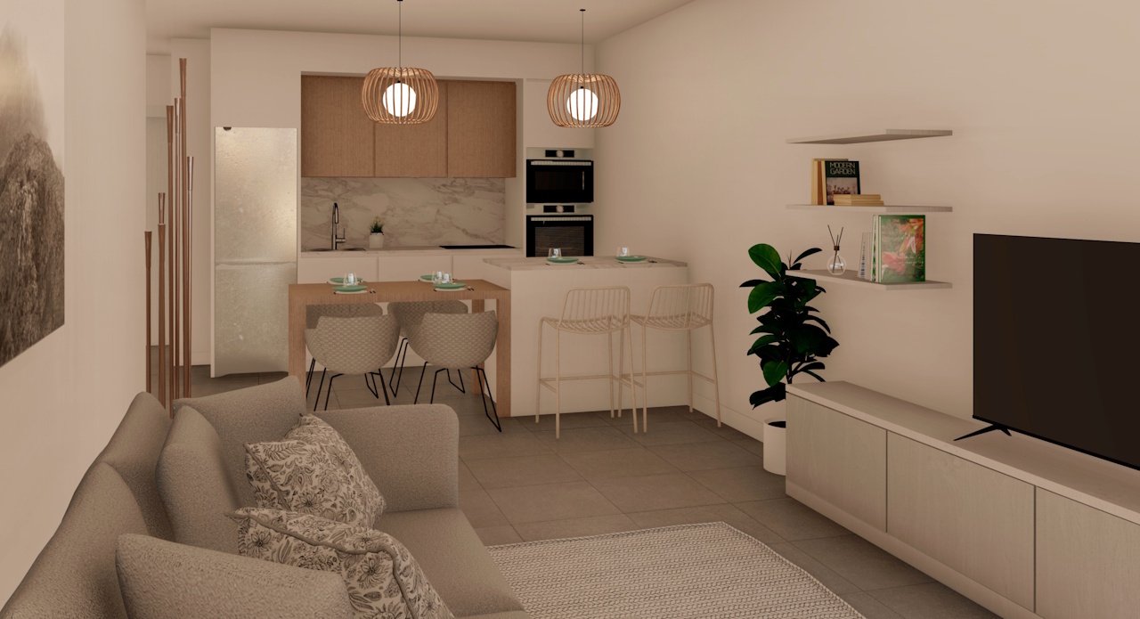 Appartements au rez-de-chaussée comprenant 3 chambres, 2 salles de bains et une piscine commune à l'El Alba Mediterranean Resort