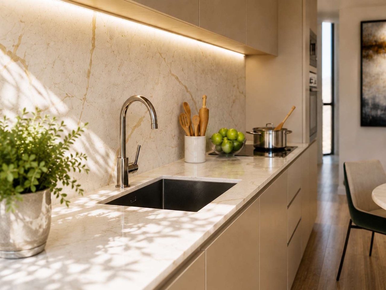 Appartements avec 2 chambres, climatisation, chauffage au sol dans les salles de bain, parking privé et piscine commune à seulement 650 m de la plage