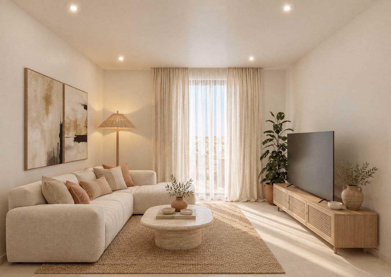 Appartements avec 1 chambre, préinstallation de climatisation et piscine communautaire à seulement 1 km de la plage