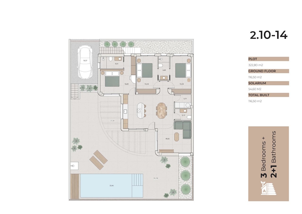 Villas de plain-pied avec 3 chambres, piscine privée et place de parking au sein du complexe La Finca Resort