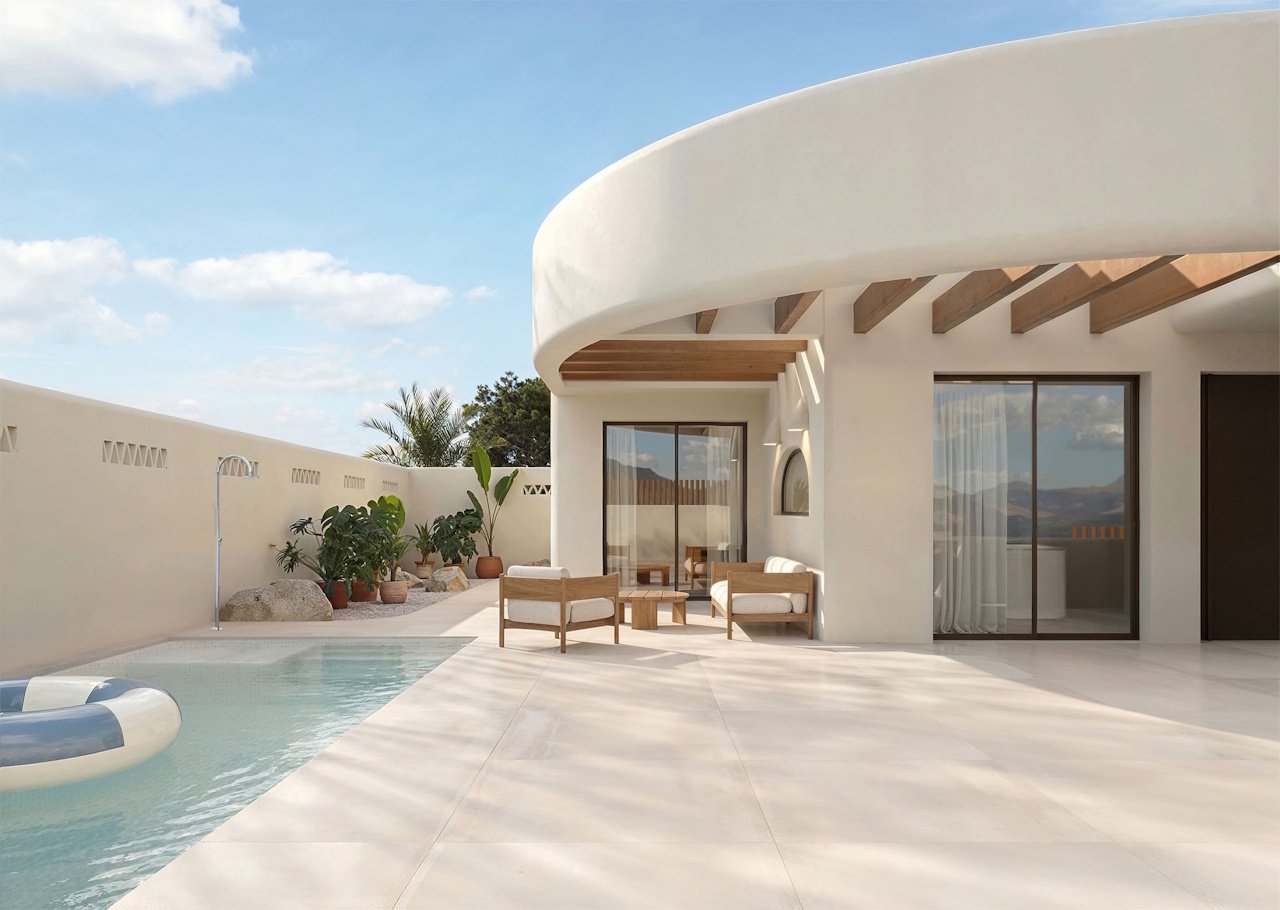 Villas de plain-pied avec 3 chambres, piscine privée et place de parking au sein du complexe La Finca Resort
