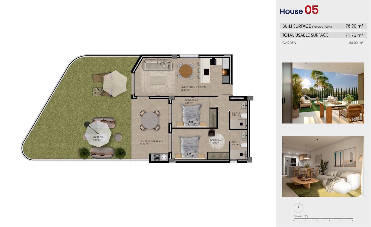 Appartements comprenant 2 chambres, 2 salles de bains, une place de parking souterrain et une piscine commune
