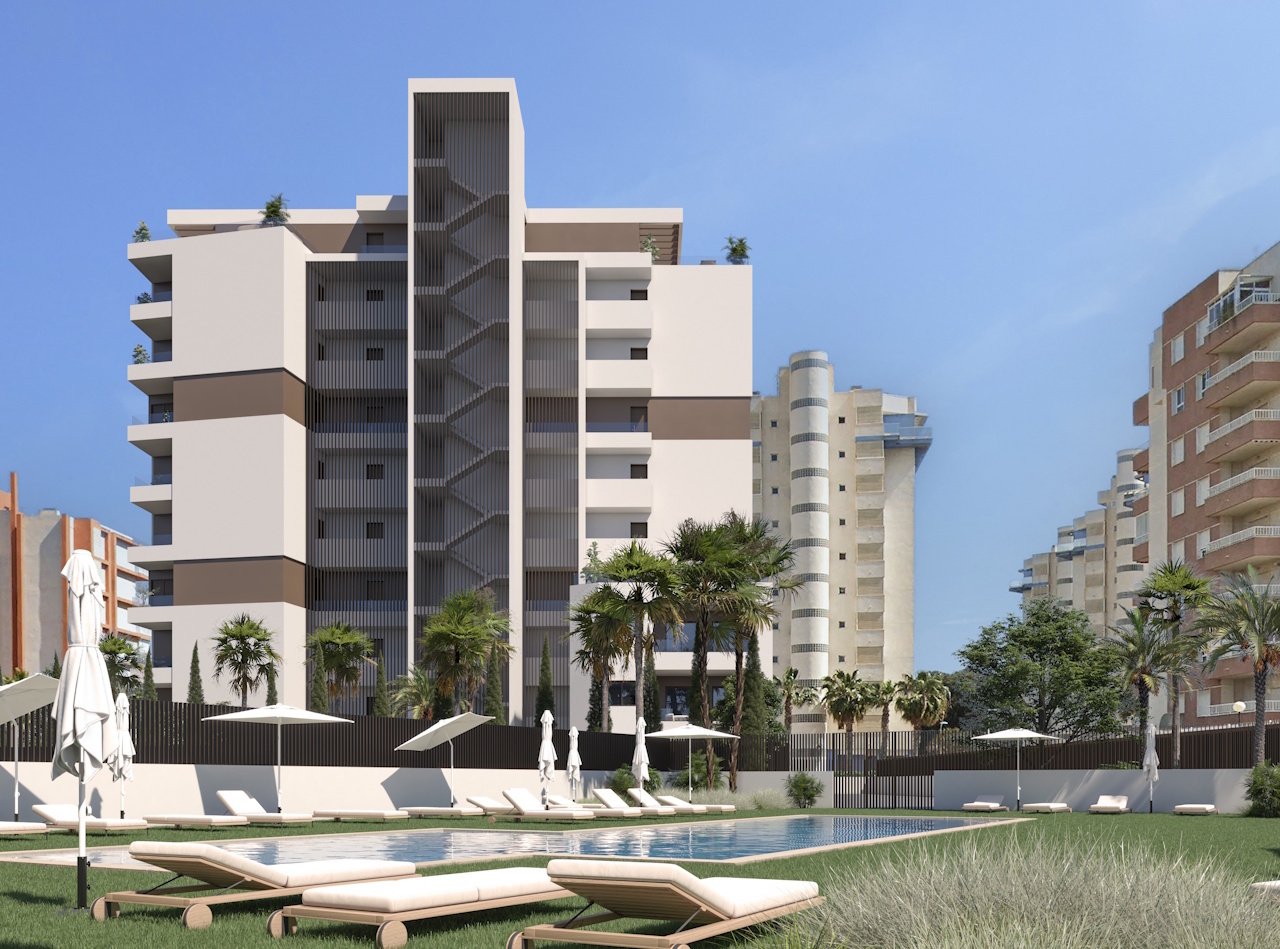 Penthouses comprenant 3 chambres, 2 salles de bains, une place de parking souterrain et une piscine commune