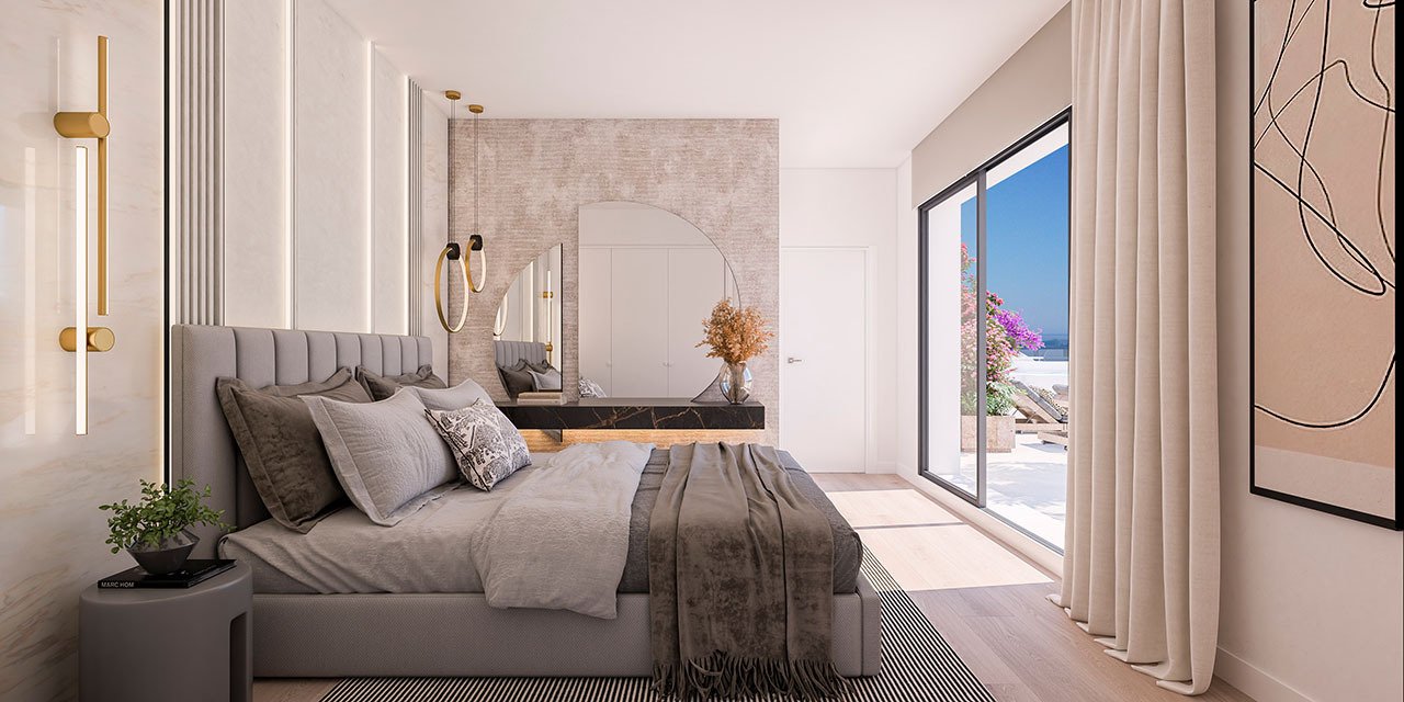 Appartements avec 3 chambres, climatisation, chauffage au sol dans les salles de bain, parking privé et piscine commune à seulement 300 m de la plage